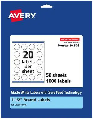 ® Matte White Round Labels, Sure Feed® Technology, 1.5" Diameter, 1,000 Matte White Printable Labels ® Matte White Round Labels, Sure Feed® Technology, 1.5" Diameter, 1,000 Matte White Printable Labels