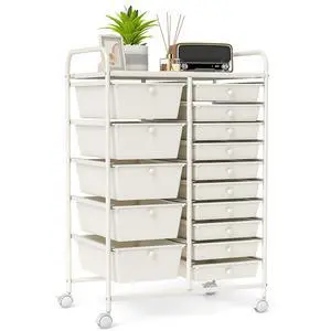 15-Drawer Rolling Storage Cart, Mobile Utility Cart on Wheels, Removable & 2-Sized Storage Drawers for Home, Study, Office, School,Paper Organizer (White) 15-Drawer Rolling Storage Cart, Mobile Utility Cart on Wheels, Removable & 2-Sized Storage Drawers for Home, Study, Office, School,Paper Organizer (White)
