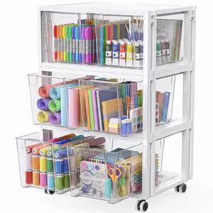 Stackable Storage Drawer Carts, Extra Large Bins 3 Tier 6 Drawers | Smooth Pull-Out Drawers, Clear Plastic Drawer with 3 Set Wheels For Home Office Bedroom Bathroom Art Crafts Under Desk Stackable Storage Drawer Carts, Extra Large Bins 3 Tier 6 Drawers | Smooth Pull-Out Drawers, Clear Plastic Drawer with 3 Set Wheels For Home Office Bedroom Bathroom Art Crafts Under Desk