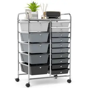 15-Drawer Rolling Storage Cart, Mobile Utility Cart on Wheels, Removable & 2-Sized Storage Drawers for Home, Study, Office, School,Paper Organizer (Gradient Grey) 15-Drawer Rolling Storage Cart, Mobile Utility Cart on Wheels, Removable & 2-Sized Storage Drawers for Home, Study, Office, School,Paper Organizer (Gradient Grey)