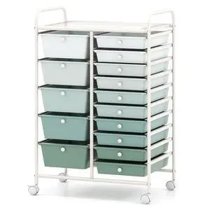 15-Drawer Rolling Storage Cart, Mobile Utility Cart on Wheels, Removable & 2-Sized Storage Drawers for Home, Study, Office, School,Paper Organizer (Green Gradient) 15-Drawer Rolling Storage Cart, Mobile Utility Cart on Wheels, Removable & 2-Sized Storage Drawers for Home, Study, Office, School,Paper Organizer (Green Gradient)