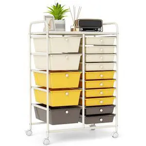 15-Drawer Rolling Storage Cart, Mobile Utility Cart on Wheels, Removable & 2-Sized Storage Drawers for Home, Study, Office, School,Paper Organizer (Yellow) 15-Drawer Rolling Storage Cart, Mobile Utility Cart on Wheels, Removable & 2-Sized Storage Drawers for Home, Study, Office, School,Paper Organizer (Yellow)