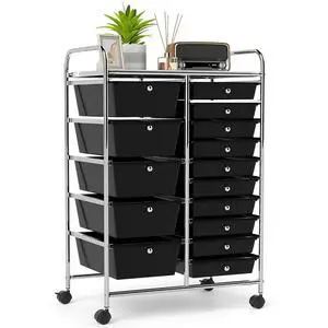 15-Drawer Rolling Storage Cart, Mobile Utility Cart on Wheels, Removable & 2-Sized Storage Drawers for Home, Study, Office, School,Paper Organizer (Black) 15-Drawer Rolling Storage Cart, Mobile Utility Cart on Wheels, Removable & 2-Sized Storage Drawers for Home, Study, Office, School,Paper Organizer (Black)