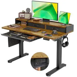 Standing Desk with Power Outlet, 48 Inch, Rustic Brown | 28.35-46.46in adjustable height for sit-stand use, built-in USB-C and USB ports, side bag and storage drawers Standing Desk with Power Outlet, 48 Inch, Rustic Brown | 28.35-46.46in adjustable height for sit-stand use, built-in USB-C and USB ports, side bag and storage drawers