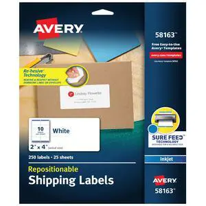 ® Repositionable Printable Shipping Labels, Sure Feed® Technology, 2" x 4", White, 250 Blank Mailing Labels (58163) ® Repositionable Printable Shipping Labels, Sure Feed® Technology, 2" x 4", White, 250 Blank Mailing Labels (58163)
