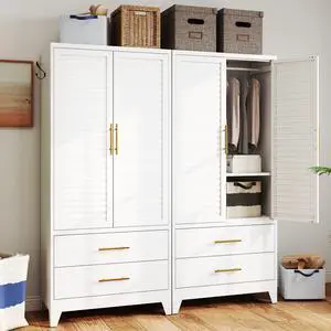 71" Tall Metal Armoire Wardrobe Closet with 2 Doors and 2 Drawer | Louvered Design,Clothes Cabinet with Adjustable Shelves & Hanging Rod,Storage Locker Cabinets for Bedroom Office,Gym 71" Tall Metal Armoire Wardrobe Closet with 2 Doors and 2 Drawer | Louvered Design,Clothes Cabinet with Adjustable Shelves & Hanging Rod,Storage Locker Cabinets for Bedroom Office,Gym