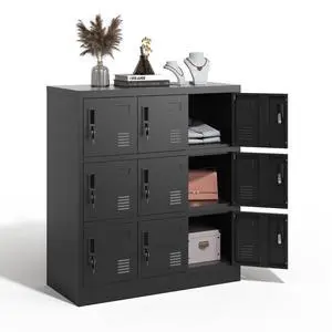 Metal Locker Storage Cabinet with 9 Door, Storage Lockers for Employee, Black Steel Employee Lockers with Lock, Office Gym Storage Locker for School Restaurant Home, Assembly Require Metal Locker Storage Cabinet with 9 Door, Storage Lockers for Employee, Black Steel Employee Lockers with Lock, Office Gym Storage Locker for School Restaurant Home, Assembly Require
