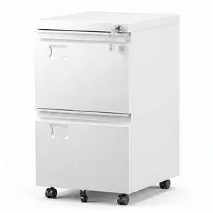 2-Drawer White Mobile File Cabinet with Lock and Casters | Metal under-desk cabinet for Letter and Legal files, with five casters, two locking wheels, and an assembly-required design 2-Drawer White Mobile File Cabinet with Lock and Casters | Metal under-desk cabinet for Letter and Legal files, with five casters, two locking wheels, and an assembly-required design