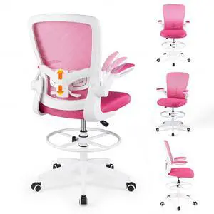 Ergonomic Tall Office Chair with Adjustable Footrest, Rose Red 2 | Drafting Chair Mesh High Back Desk Chair, Flip-up Armrests, 3IN 3D Foam Cushion, Adjustable Back Support for Home Office Ergonomic Tall Office Chair with Adjustable Footrest, Rose Red 2 | Drafting Chair Mesh High Back Desk Chair, Flip-up Armrests, 3IN 3D Foam Cushion, Adjustable Back Support for Home Office