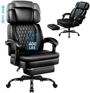 400lbs Executive Office Chair with Foot Rest, Ergonomic Heavy Duty Big and Tall Desk Chair with Adjustable Headrest, High Back PU Leather Comfy Reclining Computer Chair 400lbs Executive Office Chair with Foot Rest, Ergonomic Heavy Duty Big and Tall Desk Chair with Adjustable Headrest, High Back PU Leather Comfy Reclining Computer Chair