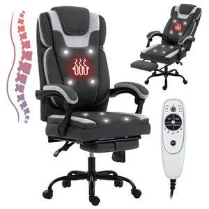 Massage Office Chair with Heat Reclining High Back Desk Chair | Fabric massage office chair with lumbar heat, 8 vibration points, ergonomic support, footrest, and 90°-135°recline Massage Office Chair with Heat Reclining High Back Desk Chair | Fabric massage office chair with lumbar heat, 8 vibration points, ergonomic support, footrest, and 90°-135°recline