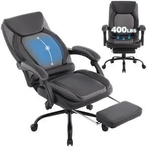 Reclining Ergonomic Office Chair with Footrest | Big Tall Recliner Executive Desk Chair, Lumbar Support, 400lbs, Heavy Duty, High Back, Faux Leather Reclining Ergonomic Office Chair with Footrest | Big Tall Recliner Executive Desk Chair, Lumbar Support, 400lbs, Heavy Duty, High Back, Faux Leather
