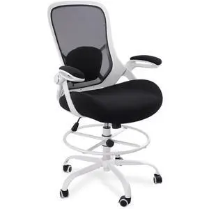 400lbs Heavy Duty Drafting Chair 5" Thickened Seat Office Chair with Flip-Up Armrests Tall Ergonomic Computer Chair with Lumbar Support and Adjustable Footrest Ring Standing Desk Chair (Black) 400lbs Heavy Duty Drafting Chair 5" Thickened Seat Office Chair with Flip-Up Armrests Tall Ergonomic Computer Chair with Lumbar Support and Adjustable Footrest Ring Standing Desk Chair (Black)