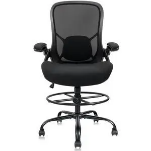 400lbs Big and Tall Heavy Duty Drafting Chair 5" Thickened Seat Tall Office Chair Flip-Up Armrests Ergonomic Chair with Lumbar Support and Adjustable Footrest Ring Standing Desk Chair (Black) 400lbs Big and Tall Heavy Duty Drafting Chair 5" Thickened Seat Tall Office Chair Flip-Up Armrests Ergonomic Chair with Lumbar Support and Adjustable Footrest Ring Standing Desk Chair (Black)