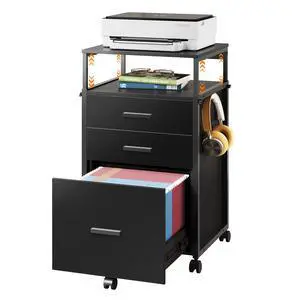 3 Drawer Mobile File Cabinet with Adjustable Shelves, Black | Rolling Wooden Filing Cabinet Mobile Printer Stand for Home Office, 15.7" D x 17.7" W x 40.3" H 3 Drawer Mobile File Cabinet with Adjustable Shelves, Black | Rolling Wooden Filing Cabinet Mobile Printer Stand for Home Office, 15.7" D x 17.7" W x 40.3" H