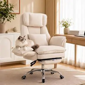 Office Chair with Flip Armrests & Foot Rest,Criss Cross Legged Home Office Desk Chair with Pet Seat,Ergonomic Reclining Computer Gaming Chair,High Back Executive Chair with Lumbar Pillow(White) Office Chair with Flip Armrests & Foot Rest,Criss Cross Legged Home Office Desk Chair with Pet Seat,Ergonomic Reclining Computer Gaming Chair,High Back Executive Chair with Lumbar Pillow(White)