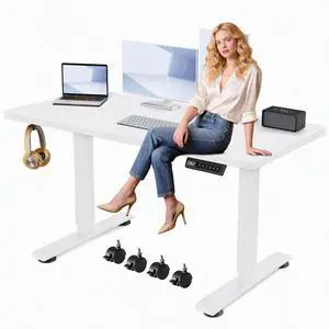 Hmimi 63'' ×24'' Height Adjustable Electric Standing Desk | Lockable Wheels, 4 Memory Presets, 2 Cable Holes, 2 Hooks, Free 40''×18'' Mouse Pad, Anti-Collision System, White Hmimi 63'' ×24'' Height Adjustable Electric Standing Desk | Lockable Wheels, 4 Memory Presets, 2 Cable Holes, 2 Hooks, Free 40''×18'' Mouse Pad, Anti-Collision System, White
