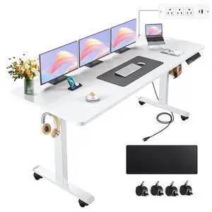 Electric Standing Desk Adjustable Height, 63 x 24In with Power Outlets and USB Ports, Stand up Desk with 39x18in Mouse Pad, Dual Beam Structure, 4 Wheels,4 Memory Heights Easy to Set(White) Electric Standing Desk Adjustable Height, 63 x 24In with Power Outlets and USB Ports, Stand up Desk with 39x18in Mouse Pad, Dual Beam Structure, 4 Wheels,4 Memory Heights Easy to Set(White)