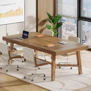 6 ft Conference Table for 6-8 People, 70.87-Inch Rectangle Meeting Seminar Table with Reinforced Metal Legs, Business Furniture Boardroom Desk for Office Conference Room, Light Brown 6 ft Conference Table for 6-8 People, 70.87-Inch Rectangle Meeting Seminar Table with Reinforced Metal Legs, Business Furniture Boardroom Desk for Office Conference Room, Light Brown