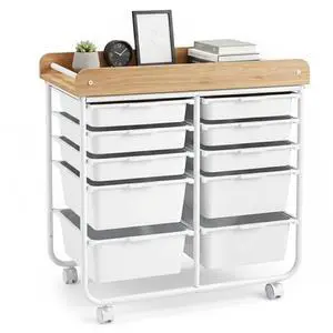 Rolling Cart with Drawers, 10 Drawer Rolling Storage Cart with Wooden Tabletop, Metal Frame & Lockable Wheels, Craft Organizers and Storage for Home Office Classroom (White, 10 Drawer) Rolling Cart with Drawers, 10 Drawer Rolling Storage Cart with Wooden Tabletop, Metal Frame & Lockable Wheels, Craft Organizers and Storage for Home Office Classroom (White, 10 Drawer)