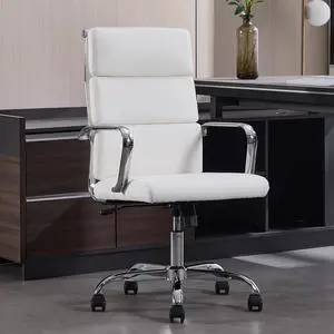 Office Chair, Ergonomic Executive Conference Room Chairs, Ribbed Leather Desk Chair with Lumbar Support, Adjustable Height Mid-Back Swivel Chair with Padded Seat Office Chair, Ergonomic Executive Conference Room Chairs, Ribbed Leather Desk Chair with Lumbar Support, Adjustable Height Mid-Back Swivel Chair with Padded Seat