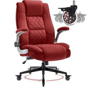 Fabric High Back Office Chair, Thick Padded Ergonomic Computer Desk Chair | Lockable Quiet Casters, Adjustable Lumbar Support & Flip-Up Arms, 400LBS Capacity, Wide Executive Chair for Back Pain Fabric High Back Office Chair, Thick Padded Ergonomic Computer Desk Chair | Lockable Quiet Casters, Adjustable Lumbar Support & Flip-Up Arms, 400LBS Capacity, Wide Executive Chair for Back Pain