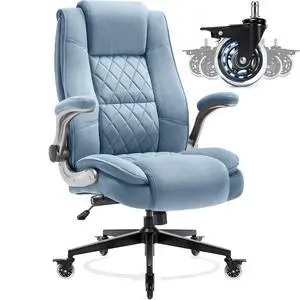 Fabric High Back Office Chair, Thick Padded Ergonomic Computer Desk Chair | Lockable Quiet Casters, Adjustable Lumbar Support & Flip-Up Arms, 400LBS Capacity, Wide Executive Chair for Back Pain Fabric High Back Office Chair, Thick Padded Ergonomic Computer Desk Chair | Lockable Quiet Casters, Adjustable Lumbar Support & Flip-Up Arms, 400LBS Capacity, Wide Executive Chair for Back Pain