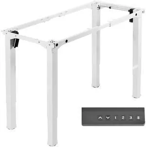 White 4-Leg Dual Motor Standing Desk Frame, DESK-E4W | Electric, For Table Tops up to 84 x 43 inches and 220 lbs, Height Adjustable, Memory Presets, Frame Only White 4-Leg Dual Motor Standing Desk Frame, DESK-E4W | Electric, For Table Tops up to 84 x 43 inches and 220 lbs, Height Adjustable, Memory Presets, Frame Only