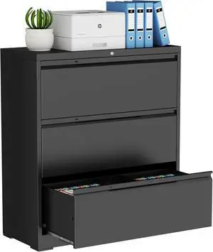 3-Drawer Metal File Cabinet with Lock,Steel Printer Stand with Storage for Home Office,Lateral Filing Cabinet for Legal/Letter/A4 Files,Assembly Required(35.43''W-3 Drawers,Black) 3-Drawer Metal File Cabinet with Lock,Steel Printer Stand with Storage for Home Office,Lateral Filing Cabinet for Legal/Letter/A4 Files,Assembly Required(35.43''W-3 Drawers,Black)