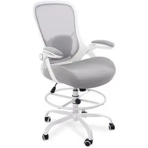 400lbs Heavy Duty Drafting Chair 5" Thickened Seat Office Chair with Flip-Up Armrests Tall Ergonomic Computer Chair with Lumbar Support and Adjustable Footrest Ring Standing Desk Chair (Grey) 400lbs Heavy Duty Drafting Chair 5" Thickened Seat Office Chair with Flip-Up Armrests Tall Ergonomic Computer Chair with Lumbar Support and Adjustable Footrest Ring Standing Desk Chair (Grey)