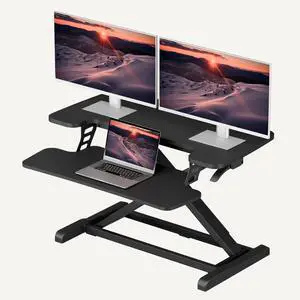 32" Height Adjustable Standing Desk Converter, Desk Riser Sit Stand Workstation for Home Office Laptop & Dual Monitor Setup, Ergonomic Lift Platform, Black 32" Height Adjustable Standing Desk Converter, Desk Riser Sit Stand Workstation for Home Office Laptop & Dual Monitor Setup, Ergonomic Lift Platform, Black