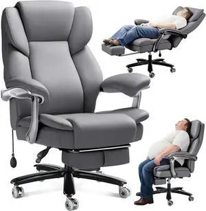 600lbs Big and Tall Office Chair for Heavy People,Heavy Duty Comfy Executive Office Desk Chair with Adjustable Lumbar Support,High Back Reclining PU Leather Computer Chair (Classic, Grey) 600lbs Big and Tall Office Chair for Heavy People,Heavy Duty Comfy Executive Office Desk Chair with Adjustable Lumbar Support,High Back Reclining PU Leather Computer Chair (Classic, Grey)