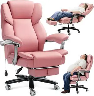 600lbs Big and Tall Office Chair for Heavy People,Heavy Duty Comfy Executive Office Desk Chair with Adjustable Lumbar Support,High Back Reclining PU Leather Computer Chair (Classic, Pink) 600lbs Big and Tall Office Chair for Heavy People,Heavy Duty Comfy Executive Office Desk Chair with Adjustable Lumbar Support,High Back Reclining PU Leather Computer Chair (Classic, Pink)