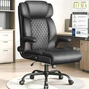 Office Chair-Big and Tall Office Chair,Executive High Back Breathable Flip-up Armrests Lumbar Support-Ergonomic Leather Rolling Swivel Chair with Rock Function for Working Studying Gaming,Black Office Chair-Big and Tall Office Chair,Executive High Back Breathable Flip-up Armrests Lumbar Support-Ergonomic Leather Rolling Swivel Chair with Rock Function for Working Studying Gaming,Black