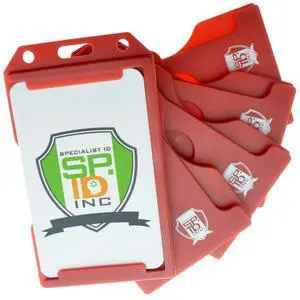 Bulk 50 Pack - Red Hard Plastic Badge Holder Vertical - Side Load 2 Card Protector - Multiple Card ID Badge Holders - Heavy Duty Rigid/Hard Plastic by (Red) Bulk 50 Pack - Red Hard Plastic Badge Holder Vertical - Side Load 2 Card Protector - Multiple Card ID Badge Holders - Heavy Duty Rigid/Hard Plastic by (Red)