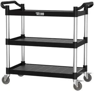 Plastic Service Utility Cart with Wheels,Heavy Duty 450lbs Capacity, 3-Tier Commercial Rolling, Ideal for Restaurant, Foodservice, Office, Warehouse, Black 39.8''L x 19.1''W x 38.4''H Plastic Service Utility Cart with Wheels,Heavy Duty 450lbs Capacity, 3-Tier Commercial Rolling, Ideal for Restaurant, Foodservice, Office, Warehouse, Black 39.8''L x 19.1''W x 38.4''H