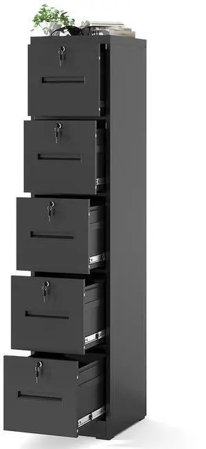 5 Drawer File Cabinet with 5 Locks, Narrow Tall Storage Cabinets | Metal Vertical Filing Cabinets for Home Office, Heavy-duty Steel Cabinet for A4/Legal/Letter size Files, Assembly Required 5 Drawer File Cabinet with 5 Locks, Narrow Tall Storage Cabinets | Metal Vertical Filing Cabinets for Home Office, Heavy-duty Steel Cabinet for A4/Legal/Letter size Files, Assembly Required