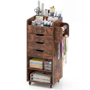 Craft Storage Cart - Utility Organizer Cart with 3 Drawers, 3 Shelves, 3 Slotted Compartments, 2 Rolling Rods, Crafting Sewing Cabinet on Wheels for Wrapping Paper Scrapbook Ribbon Craft Storage Cart - Utility Organizer Cart with 3 Drawers, 3 Shelves, 3 Slotted Compartments, 2 Rolling Rods, Crafting Sewing Cabinet on Wheels for Wrapping Paper Scrapbook Ribbon