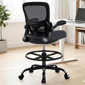 Drafting Chair - Ergonomic Tall Office Chair with Lumbar Support and FILP-up Armrests - High Standing Desk Chair Breathable Mesh with Adjustable Footrest Ring and Height for Home Office Drafting Chair - Ergonomic Tall Office Chair with Lumbar Support and FILP-up Armrests - High Standing Desk Chair Breathable Mesh with Adjustable Footrest Ring and Height for Home Office