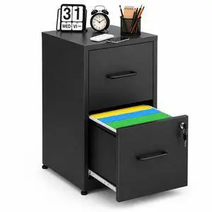 Vertical 2 Drawer File Cabinet with Lock, Black Metal Filing Cabinet | 25.6" H x 15.0" W x 17.7" D Small Metal Filing Cabinet for Home Office, with Letter Size Hanging Files, Black Vertical 2 Drawer File Cabinet with Lock, Black Metal Filing Cabinet | 25.6" H x 15.0" W x 17.7" D Small Metal Filing Cabinet for Home Office, with Letter Size Hanging Files, Black