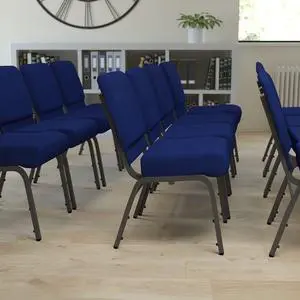 Navy Blue Fabric 21" W Stacking Church Chair | Stackable, Silver Vein Frame, Fabric Upholstery Navy Blue Fabric 21" W Stacking Church Chair | Stackable, Silver Vein Frame, Fabric Upholstery
