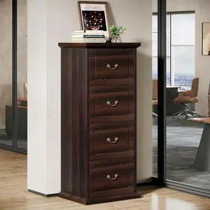 4-Drawer File Filing Cabinet,Vertical Office File Cabinet,Walnut | Wooden Filing Cabinet for Legal/A4/Letter Size, Narrow Tall File Storage with Adjustable Hanging Rods for Home Office 4-Drawer File Filing Cabinet,Vertical Office File Cabinet,Walnut | Wooden Filing Cabinet for Legal/A4/Letter Size, Narrow Tall File Storage with Adjustable Hanging Rods for Home Office