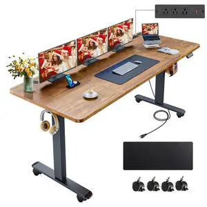 Electric Standing Desk 71 x 28in with Outlets,Rolling Stand up Desk with Oversized Mouse Pad, Wheels,3 USB Ports & 3 Power Outlets,4 Preset Heights Easy to Set for Home Office(Brown) Electric Standing Desk 71 x 28in with Outlets,Rolling Stand up Desk with Oversized Mouse Pad, Wheels,3 USB Ports & 3 Power Outlets,4 Preset Heights Easy to Set for Home Office(Brown)