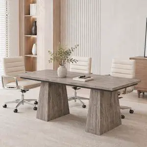 5FT Conference Table, Rectangular Conference Room Table, Gray | 63" Office Table with Pedestal Base for 4-6Heavy-Duty Meeting Table for Office Conference Room, 63" L x 31.10" W x 29.53" H 5FT Conference Table, Rectangular Conference Room Table, Gray | 63" Office Table with Pedestal Base for 4-6Heavy-Duty Meeting Table for Office Conference Room, 63" L x 31.10" W x 29.53" H