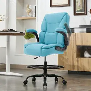 500LBS Drafting Chair, High Back Safer Standing Desk Chair, Executive Tall Office Chair with Flip-up Armrests, Upholstered Fabric Task Chair, Ergonomic Seat with Adjustable Height&Foot Ring, Blue 500LBS Drafting Chair, High Back Safer Standing Desk Chair, Executive Tall Office Chair with Flip-up Armrests, Upholstered Fabric Task Chair, Ergonomic Seat with Adjustable Height&Foot Ring, Blue