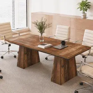 5FT Conference Table, Rectangular Meeting Table, Rustic Brown | 63" Office Table with Pedestal Base for 4-6Heavy-Duty Conference Room Table for Office, 63" L x 31.10" W x 29.53" H 5FT Conference Table, Rectangular Meeting Table, Rustic Brown | 63" Office Table with Pedestal Base for 4-6Heavy-Duty Conference Room Table for Office, 63" L x 31.10" W x 29.53" H