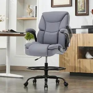 500LBS Drafting Chair, High Back Safer Standing Desk Chair, Executive Tall Office Chair with Flip-up Armrests, Upholstered PU Leather Task Chair, Ergonomic Seat with Adjustable Height&Foot Ring, Grey 500LBS Drafting Chair, High Back Safer Standing Desk Chair, Executive Tall Office Chair with Flip-up Armrests, Upholstered PU Leather Task Chair, Ergonomic Seat with Adjustable Height&Foot Ring, Grey