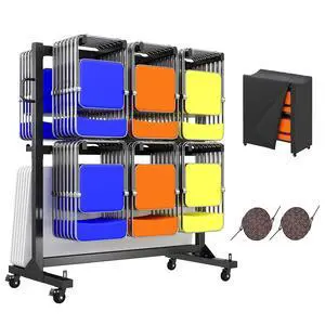 Folding Chair Rack and Table Cart for 84 Chairs or 12 Tables | Heavy-Duty Folding Chair Cart with 1100 LBS Capacity, PU Wheels, Dust Cover and Elastic Cords Folding Chair Rack and Table Cart for 84 Chairs or 12 Tables | Heavy-Duty Folding Chair Cart with 1100 LBS Capacity, PU Wheels, Dust Cover and Elastic Cords