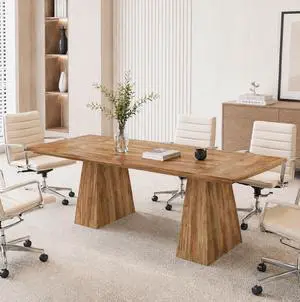 5FT Conference Table, Rectangular Meeting Table, Light Brown | 63" Office Table with Pedestal Base for 4-6Heavy-Duty Conference Room Table for Office, 63" W x 31.10" D x 29.53" H 5FT Conference Table, Rectangular Meeting Table, Light Brown | 63" Office Table with Pedestal Base for 4-6Heavy-Duty Conference Room Table for Office, 63" W x 31.10" D x 29.53" H