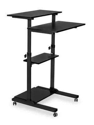 Black Rolling Standing Desk, Adjustable Height up to 54.7", Portable Laptop Podium Desk on Wheels, Mobile Computer Workstation with 4 Shelves 27.5" Wide, Cart for Home Office or Classroom Black Rolling Standing Desk, Adjustable Height up to 54.7", Portable Laptop Podium Desk on Wheels, Mobile Computer Workstation with 4 Shelves 27.5" Wide, Cart for Home Office or Classroom